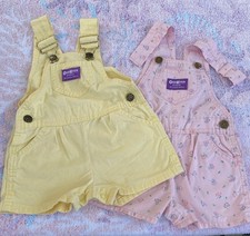 Vintage 2 Girls OshKosh B Gosh Vestbak Shortalls 18M 1-Yellow 1-Pink w/flowers