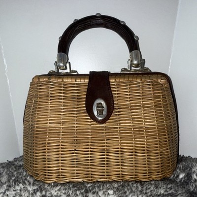 1960s British Hong Kong VINTAGE Hand Made Wicker Frame Bag with