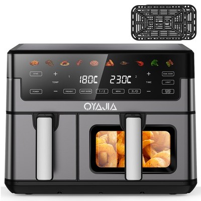 10L Doppel Heißluftfritteuse,Dual Airfryer Digitales Touch-Display Backen Dörren