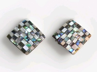 Vintage Large Abalone/Mother Of Pearl Checker Board Square
