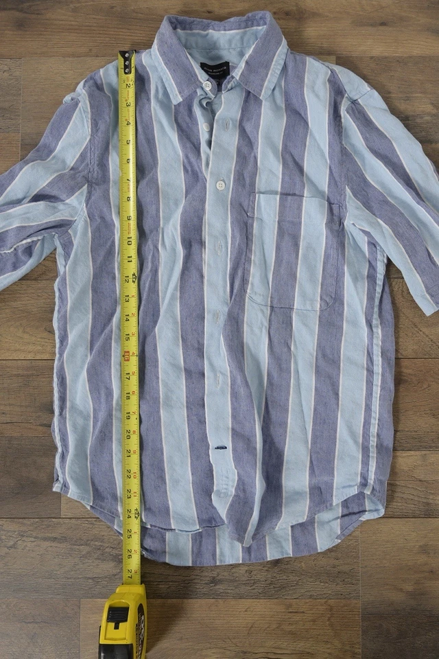 Camisa masculina Club Monaco XS ajuste padrão listrada azul manga curta com botões - Imagem 3 de 4