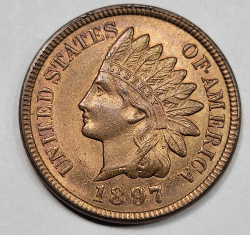1897 Indian Head Cent 1c High Grade UNC Great Luster Beautiful Example *M537