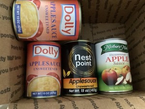 5 CANS OF ASSORTED UNSWEETENED APPLE SAUCE 15oz. BBD 2026/2027
