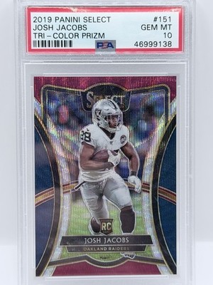 2019 Panini Select - Premier Level Josh Jacobs #151 Tri-Color /199 (RC) PSA 10
