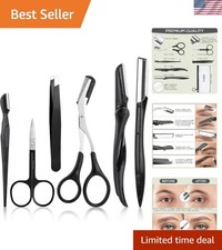 Stainless Steel Eyebrow Kit: Easy Grooming with Tweezers, Razor & Scissors