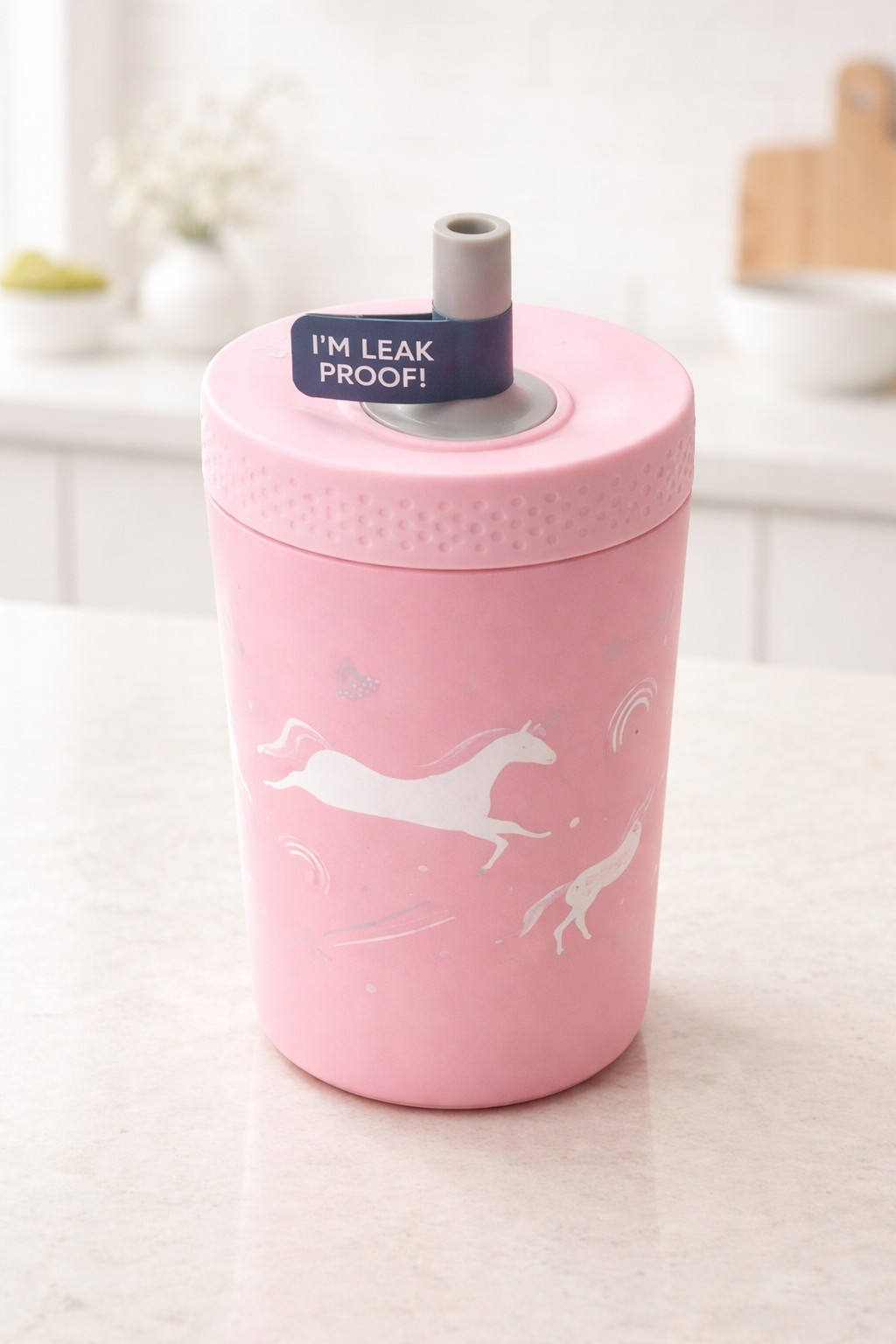 ZAK! Kids Pink Unicorn Water Tumbler with Built In Straw 12oz