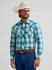 Men's Wrangler Logo Long Sleeve Western Snap Shirt Turquoise 112379236