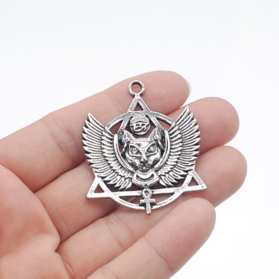 1/3PCS Antique Silver Egypt Ankh Cross, Cat Head Pendant Charm 36X42mm QDS26