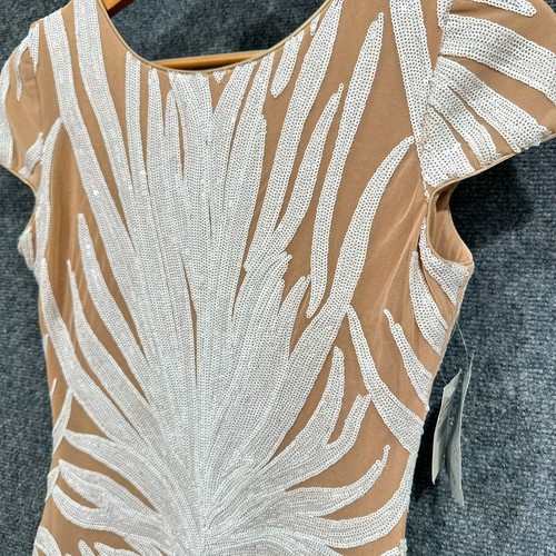 Dress the Population NWT Marcella dress SMALL nude white sequins cap sleeve prom - Picture 3 of 16