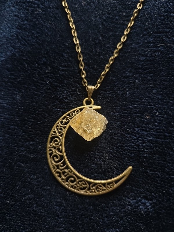 crescent moon with citrine crystal pendant necklace