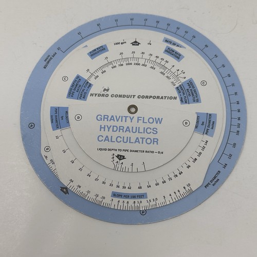 VTG Gravity Flow Hydraulics Calculator MANNINGS FORMULA Pipe Slide Rule 1990s