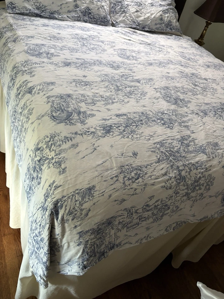 King Size туалет синий белый хлопок пододеяльник и наволочки французский коттедж страны - Изображение 2 из 4