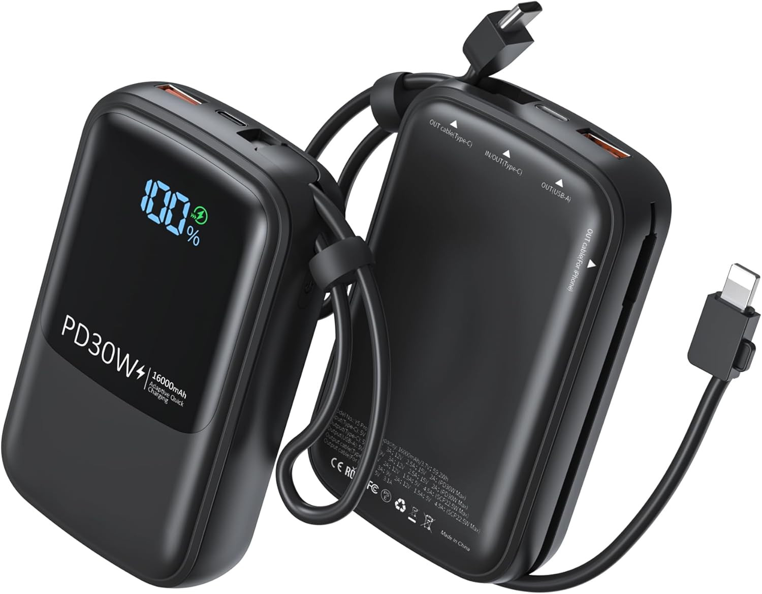 UYAYOHU 16000mAh Power Bank with 30W PD Fast Charging - Black