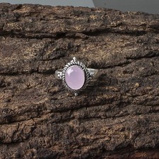 Valentines Deal 925 Sterling Silver Natural Rose Chalcedony Band Ring Jewelry