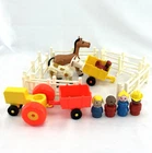 Vtg Fisher Price Farm Accessories Lot Tractor Wagon Fence Cow Horse Rooster