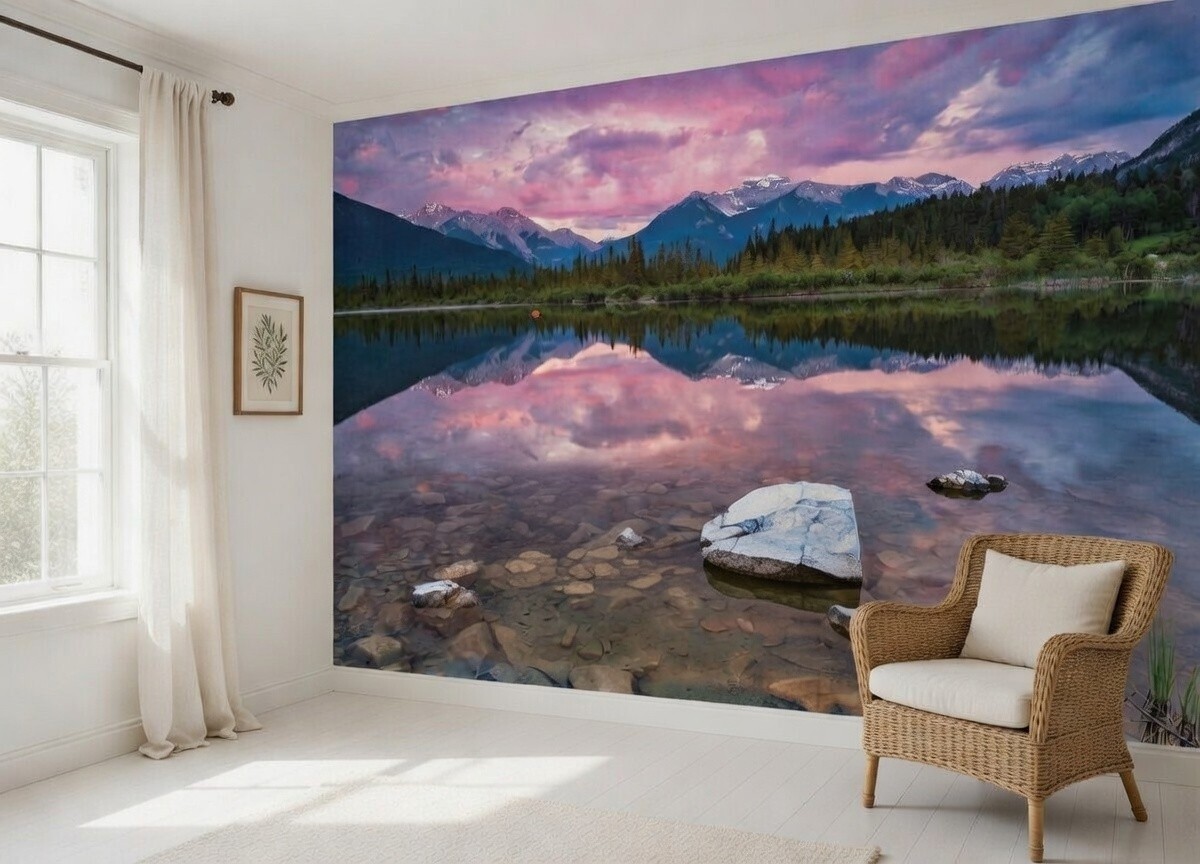 Bedroom purple sky decor wallpaper 320x230cm Vermillion Lake mountains view