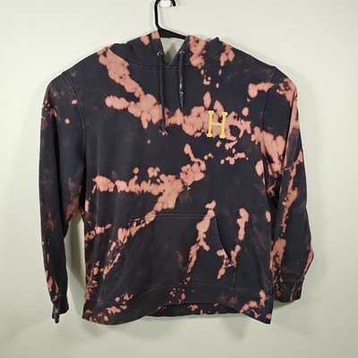 HUF Hoodie Mens XL Bleach Tie Dye Pouch Pocket Pullover Sweatshirt Embroidered