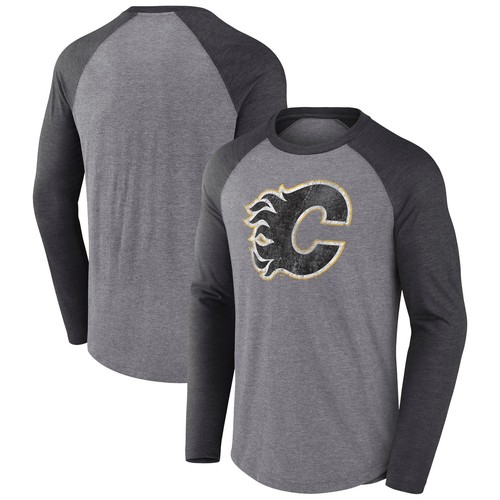 Men's Fanatics Heather Gray Calgary Flames Special Edition Long Sleeve Tri-Blend