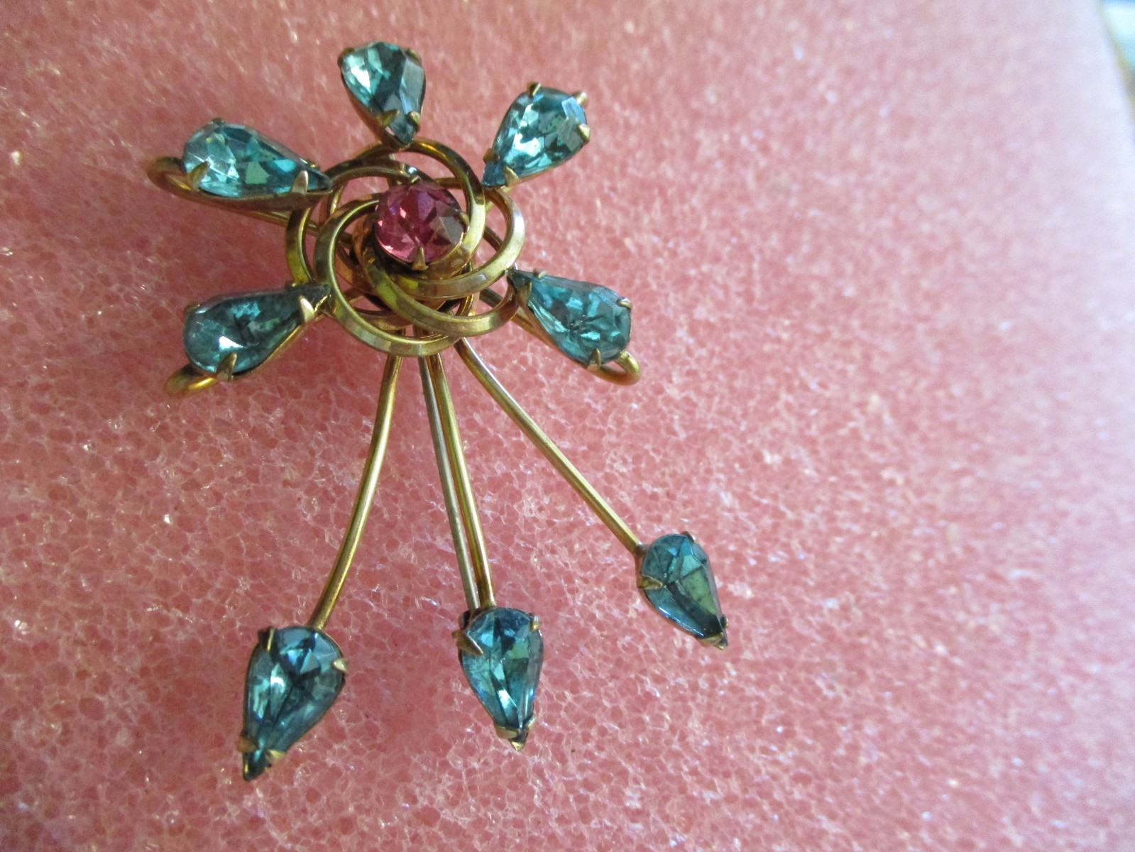 vintage brooch 12k gold filled blue and pink stones