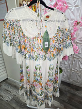 Farm Rio White Multicolor Floral Lace Eyelet Ruffle Zip Midi Dress XL