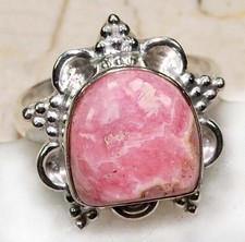 Natural Pink Rhodochrosite 925 Solid Sterling Silver Ring Jewelry Sz 8 B17-1