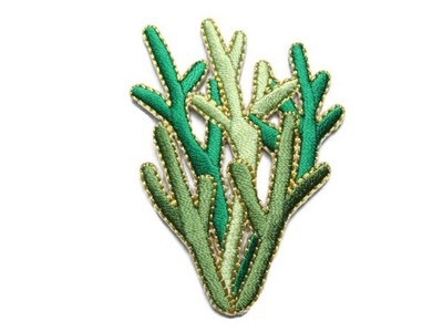 Seaweed w Gold Metallic Outline Iron On Embroidered Patch 2.25 x 1.75 Inches