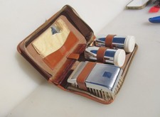 Vintage Leather Cased Mens Travel Grooming Set Good condition Solid Hide England