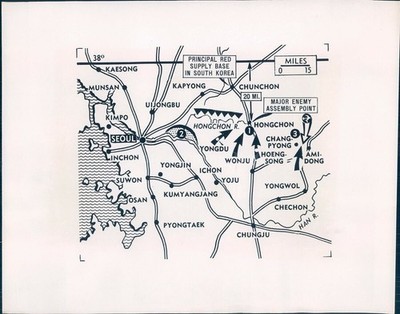 1951 Map Allies Hongchon North Korean UN Troops Seoul Chechon Vintage Photo
