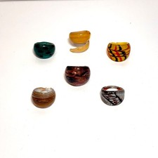 RINGS GLASS 6 ct all hand blown art glass multicolored wide variety of sizes
