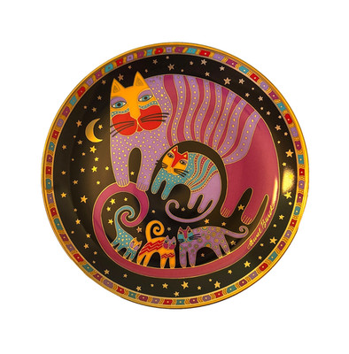 Laurel Burch Feline Family CAT Plate 1995 Franklin Mint Heirloom 24k Gold COA 8''