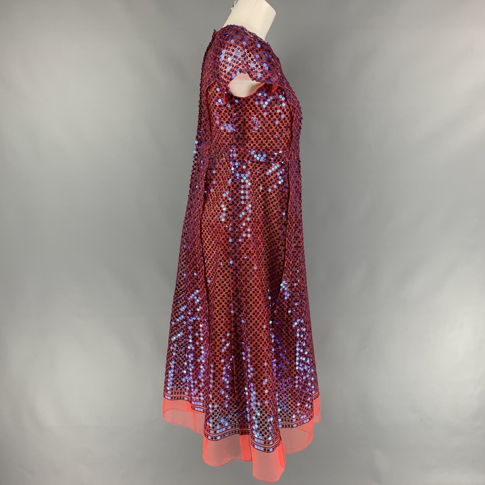 MARC JACOBS Size 2 Orange & Blue Polyester Blend Sequined Shift Dress image 3