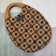 mina perhonen Anemone Embroidered Egg Bag Brown Green Silk Linen Authentic