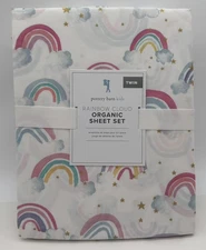 Pottery Barn Kids Rainbow Cloud Organic TWIN Sheet Set ~ Multicolored