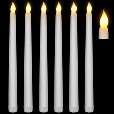  White Flameless Plastic Taper Candles, 6 Pack White, without Remote or Timer