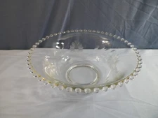 Imperial Candlewick Clear Glass Etched Bowl w/ Floral Design 10" Wide INV2