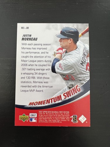 2007 Upper Deck First Edition Justin Morneau Card MS-JM , Excellent Condition! - Picture 2 of 2