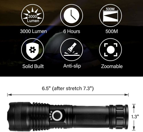 Linterna táctica LED súper brillante 90000LM con batería recargable y clip - Imagen 7 de 9