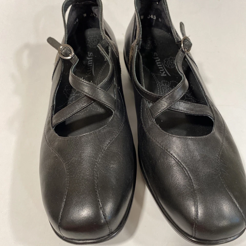 NWOB Kumfs Black Leather Mary Jane Comfort Shoes Women's Sz 39W Double Strap - Image 2 of 4