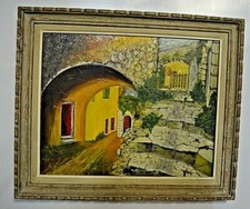 ANCIEN TABLEAU PEINTURE CADRE HUILE SUR PANNEAU PAS TOILE MAISON PROVENCALE 