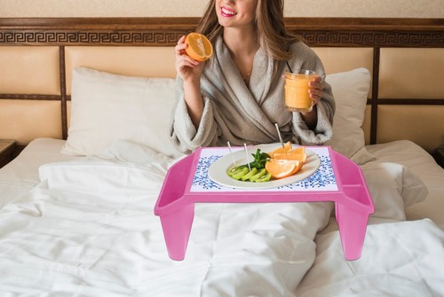 Lap Desk With 3 Storage Compartment Study Table Breakfast Bed Tray For Kids Pink - Picture 18 of 24