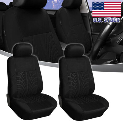 2pcs Thickened Cloth Full Seat Cover All Black Fit For Car Truck SUV Van