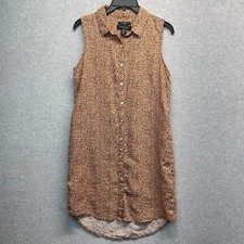 Tahari Linen Shirt Dress Womens Small Sleeveless Collared Brown