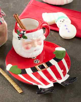 Brand New MacKenzie-Childs Nick's Pick Santa Milk & Cookies, Set of 2