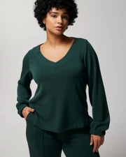 Soma LUXE MODAL V-Neck Long Sleeve Sweatshirt Woodland Green Size Large (L) New