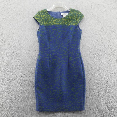 Max Mara Womens Silk Blend Jacquard Sheath Dress 8 Blue Green Leaf Cap  Sleeve | eBay