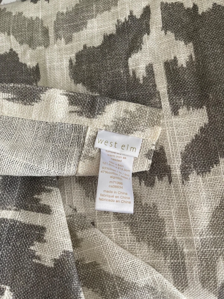 West Elm Beige Pattern Linen/Cotton  48x84"  Unlined Curtain ONE Panels - Image 2 of 4