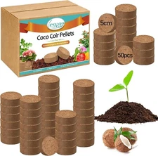 50 Pcs 50mm Organic Coco Coir Pellets for Plants, Herbs, Flower & Vegetables