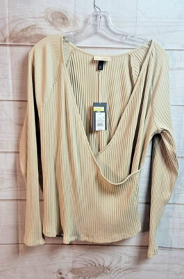 NWT ~ Universal Thread Knit Ribbed Crossover V Neck L/S Top  ~ Tan ~ Sz XXL