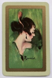 1 Single VINTAGE Swap/Playing Card UNNAMED 'SPANISH GIRL' Green Artist Barribal