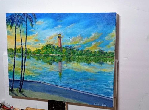Art 18"/14"Mother's day sale. Dubois Park, Jupiter FL Original Oil Stretched - Picture 4 of 6